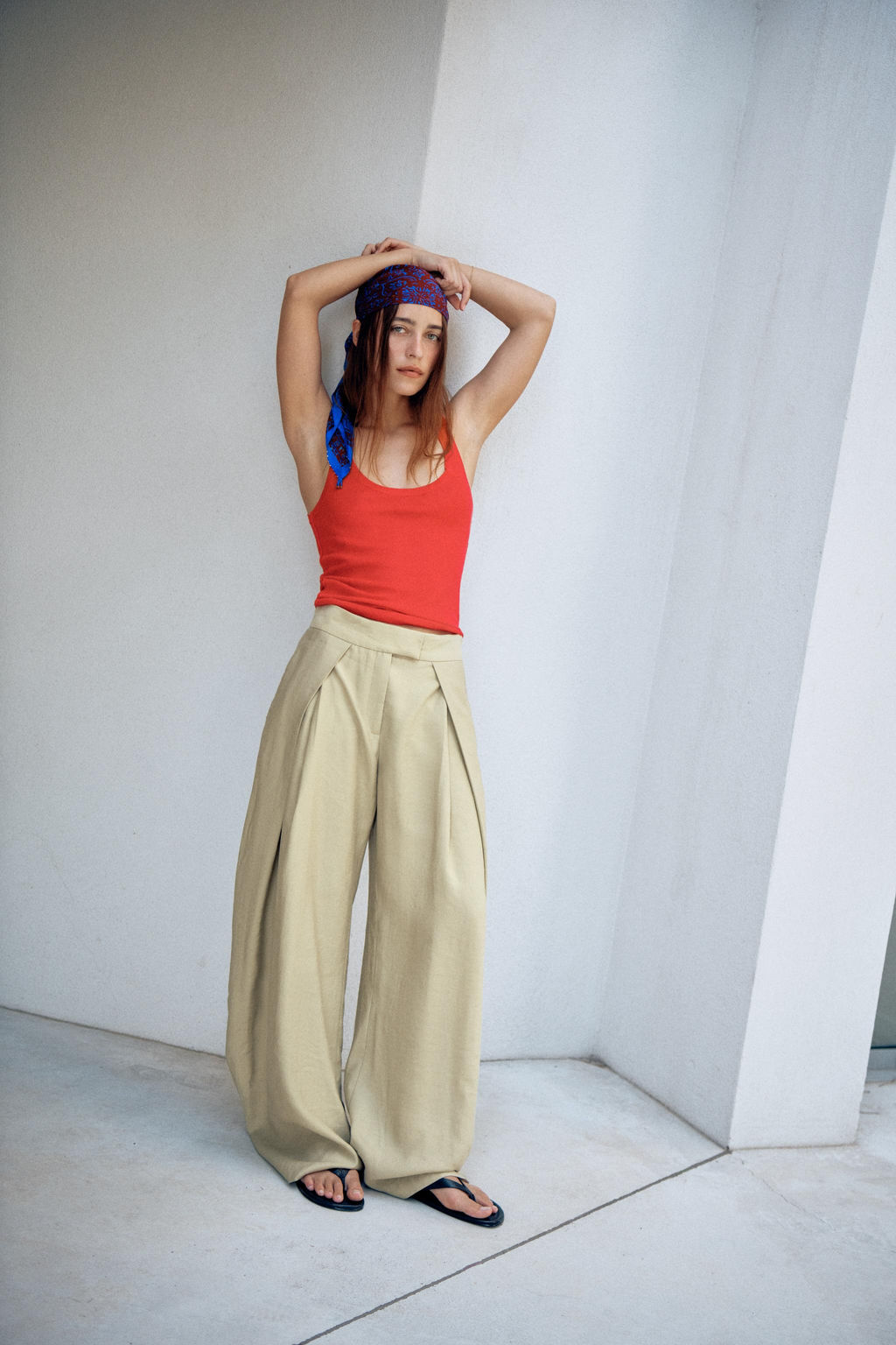 PANTAL?N WIDE LEG PLIEGUES ZW COLLECTION / Verde Oliva