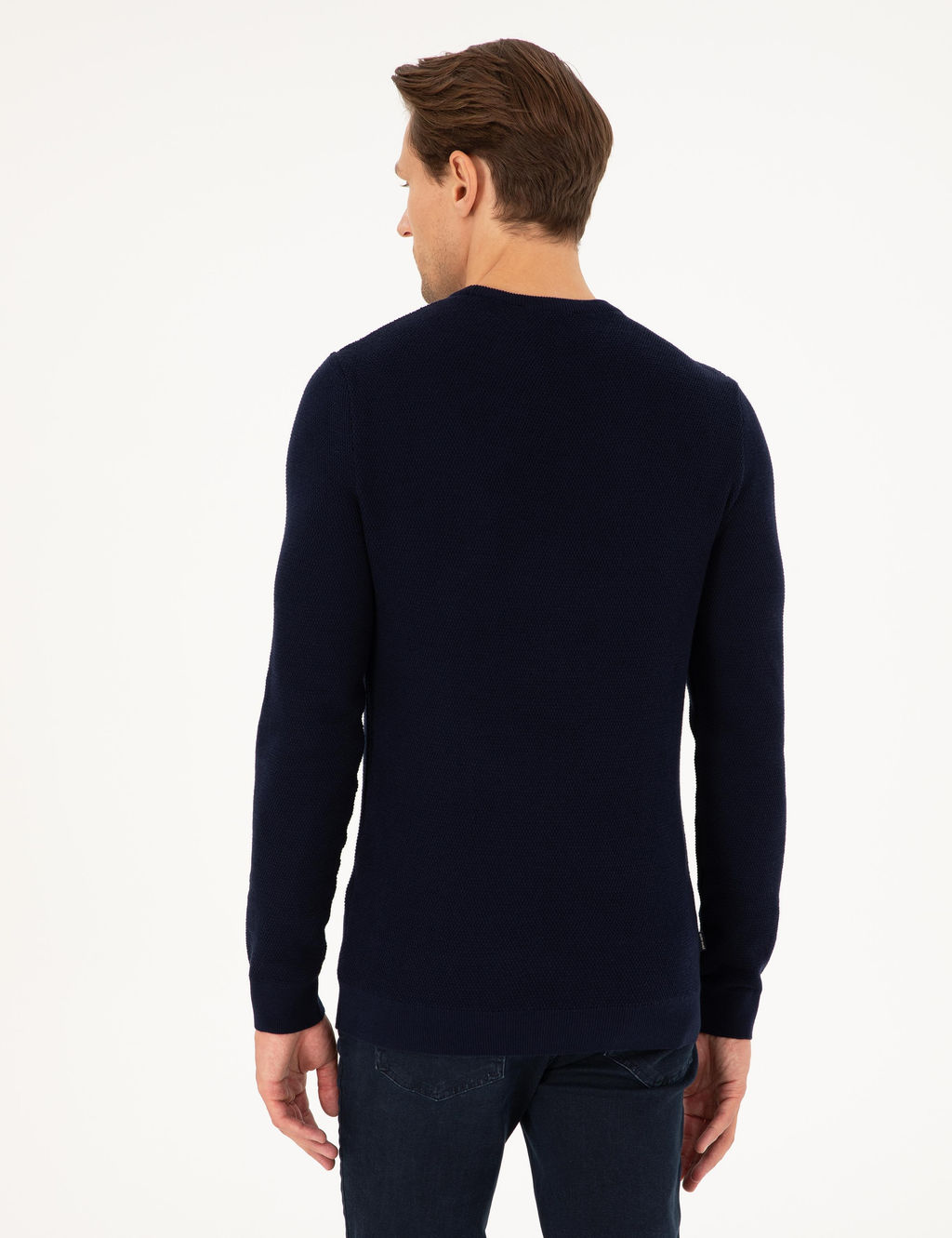 Lacivert Slim Fit Bisiklet Yaka Triko Kazak