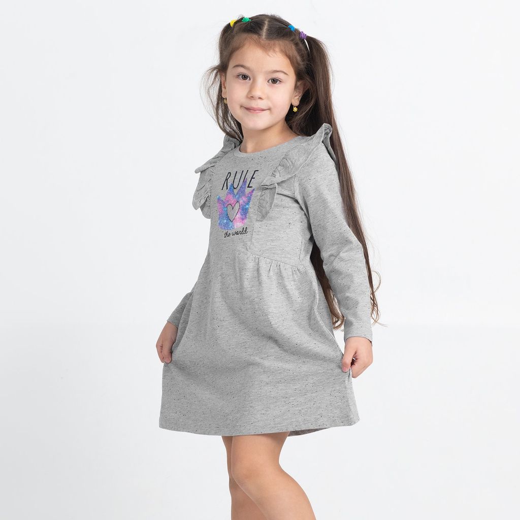 CRB wear/CWKG 62888-11-290 Платье для девочки, светло-серый меланж/Ex.Cherubino  фото 2