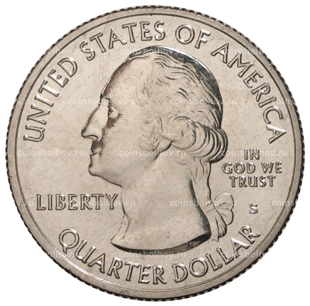 Монета 25 центов 2019 года S США Национальные парки №46 Национальный исторический парк Лоуэлл