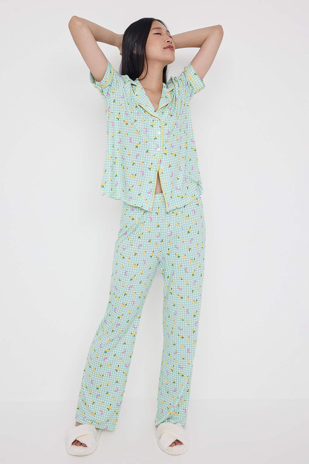 Teen Yesil Ekose ve Civcivli Biye Detayl? Orme Pijama Tak?m? THMAW26PT00027 - Trendyolmilla фото 2