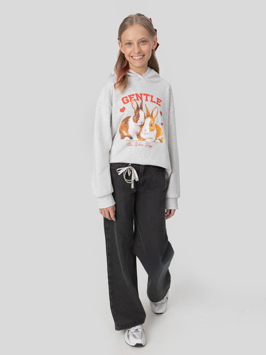 Худи для девочек серое с принтом и надписью gentle - Mark formelle фото 8