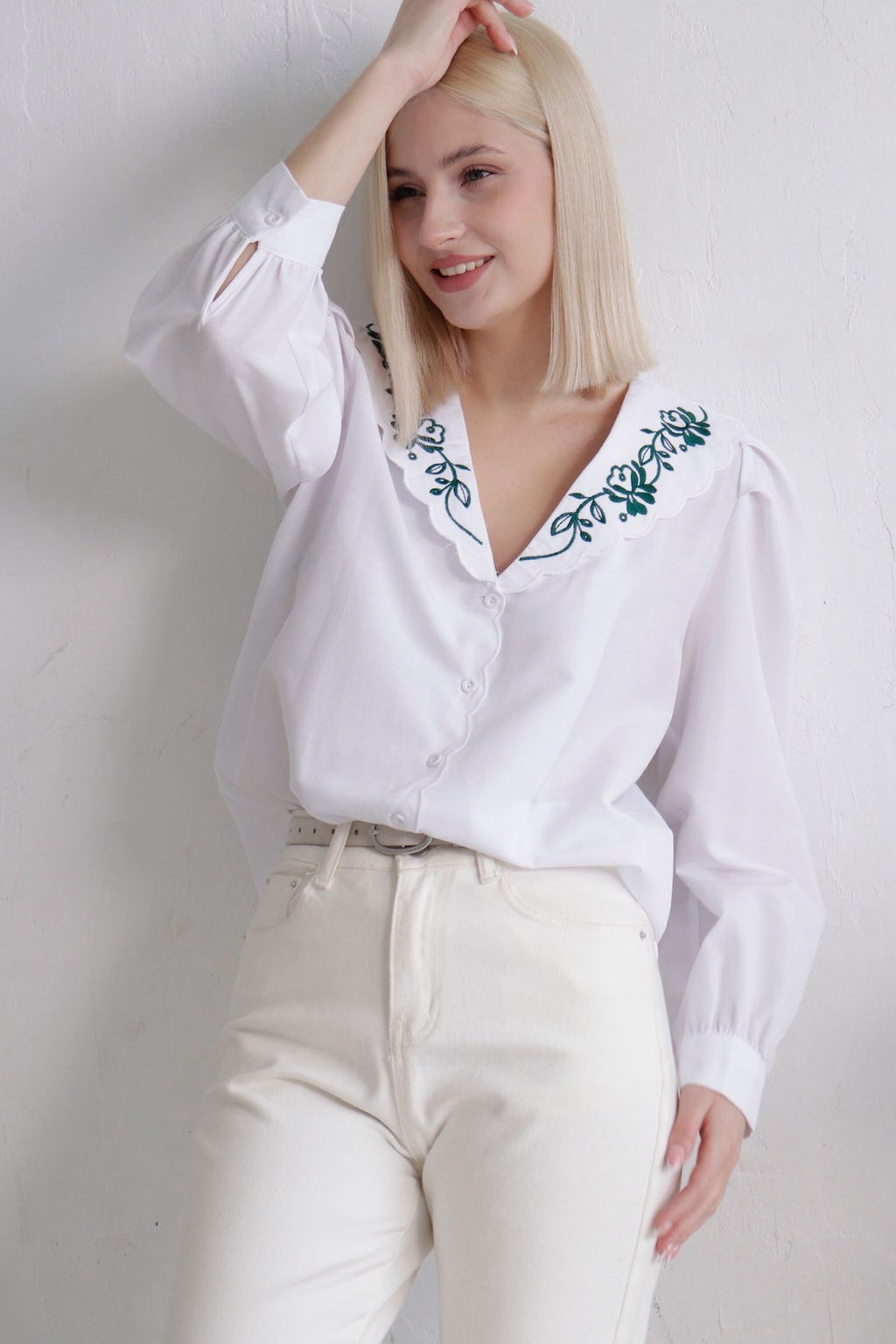 Блуза с вышивкой белая - Martichelli фото 9