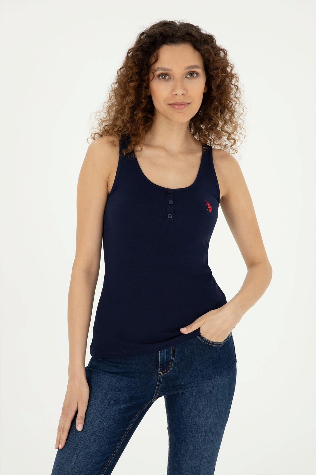Женская базовая футболка без рукавов темно-синего цвета с круглым вырезом Неожиданная скидка в корзине - U.s. polo assn фото 3