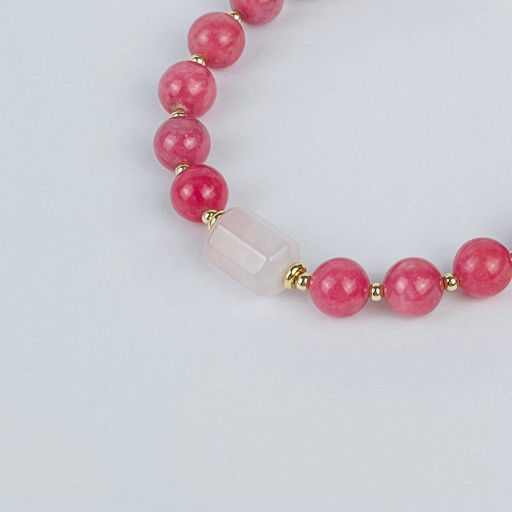 Браслет из Родонита и Розового кварца 18 см +