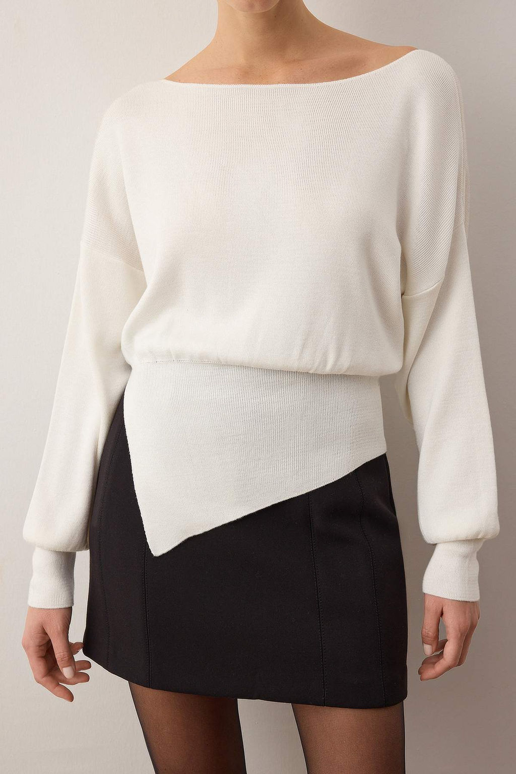 Ekru Merserize Gorunumlu Kay?k Yaka Y?rtmac Detayl? Triko Kazak TWOAW26KZ00086