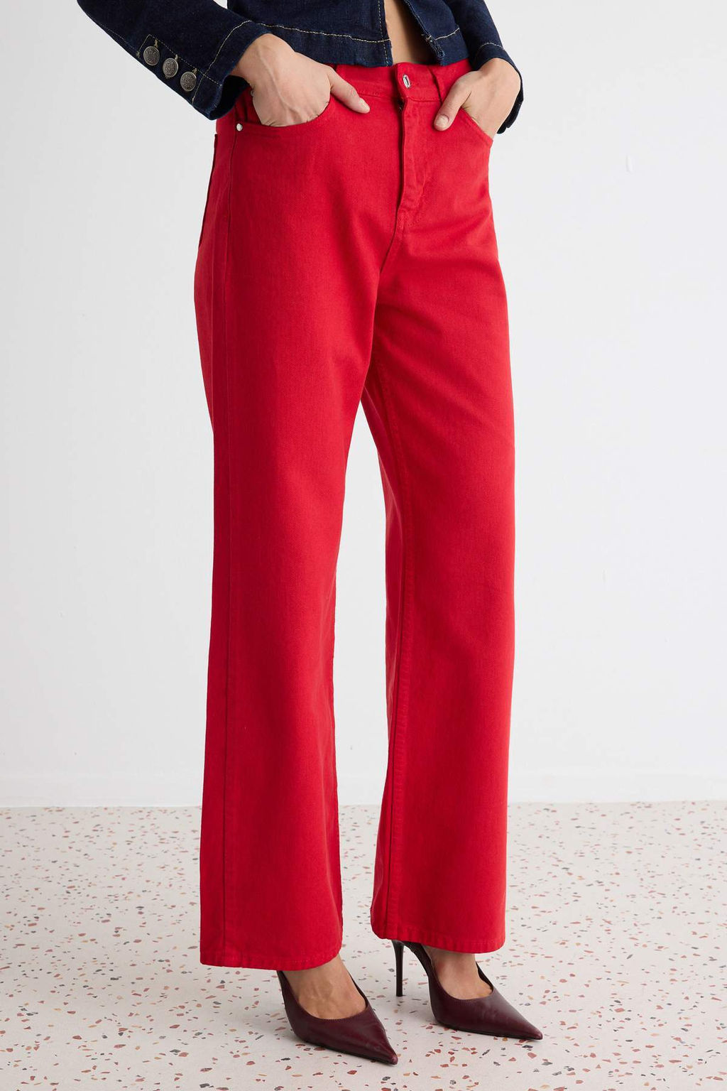 K_rm_z_ %100 Pamuk Y_ksek Bel Wide Leg Jeans TWOAW27JE00024 - Trendyolmilla фото 4
