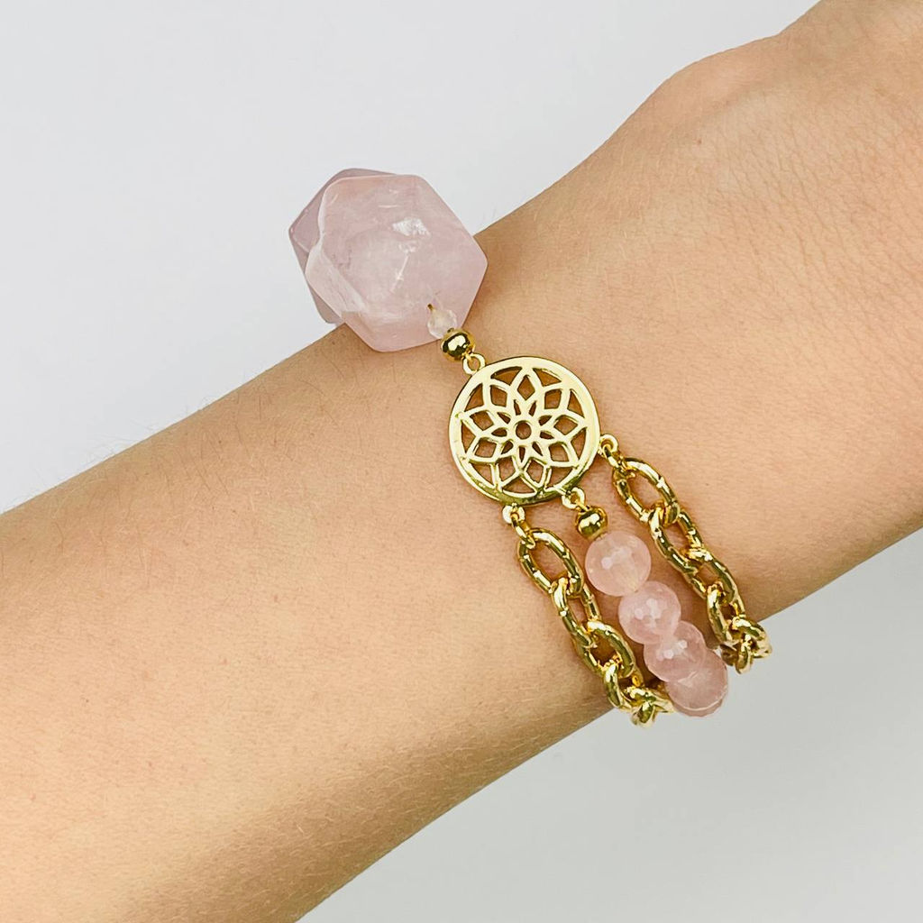 Браслет из Розового кварца с цепочкой 16,5 см