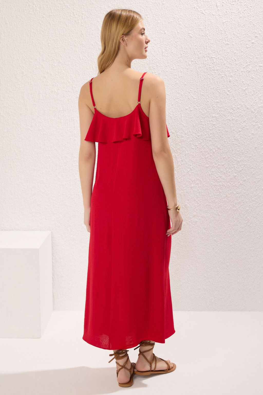 TRENDYOLMILLA Indigo Duz Kesim F?rf?rl? Maxi Dokuma Elbise TWOSS25EL00490 фото 4