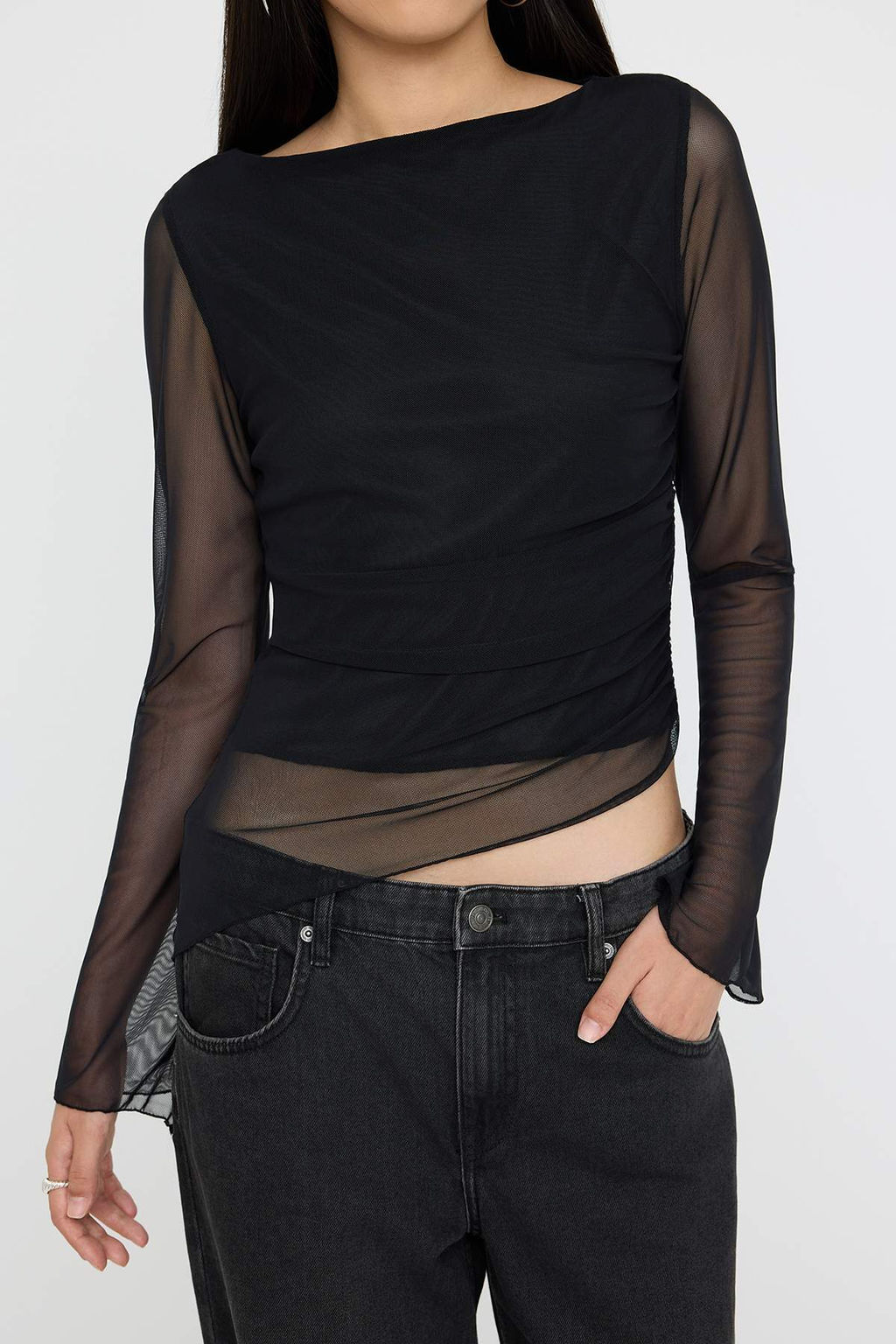 Teen Duz Kay?k Yaka Asimetrik Detayl? Vucuda Oturan Esnek Orme Tul Bluz TWOAW26BZ00128