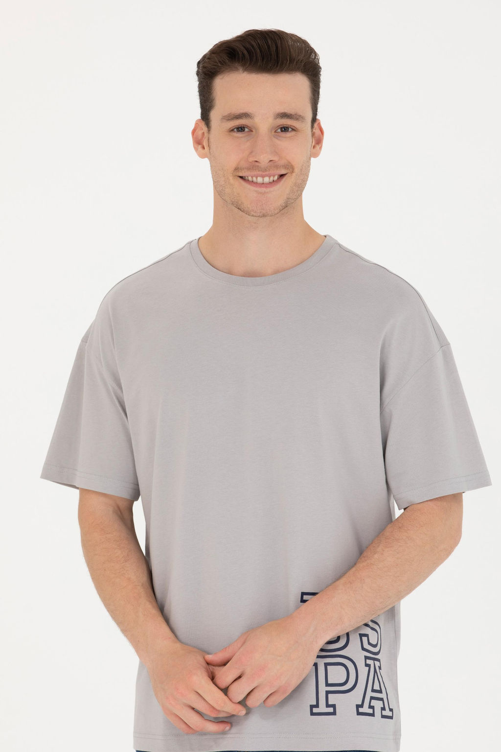 Erkek Gri Oversize Bisiklet Yaka Ti__rt