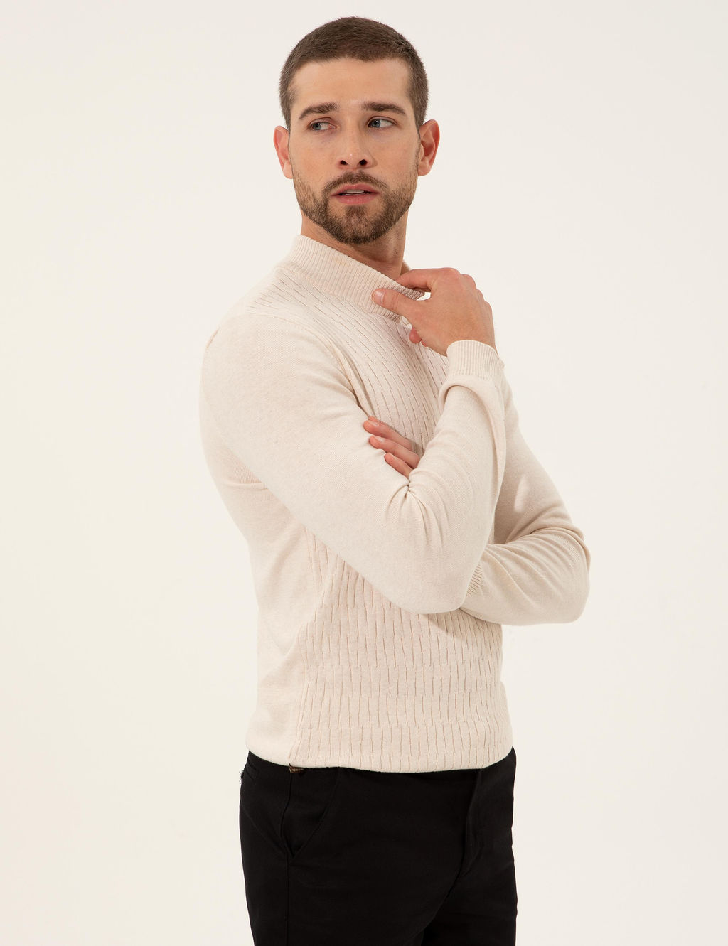 Ekru Slim Fit Yar_m Bal_k__ Yaka Triko Kazak - Pierre cardin фото 3