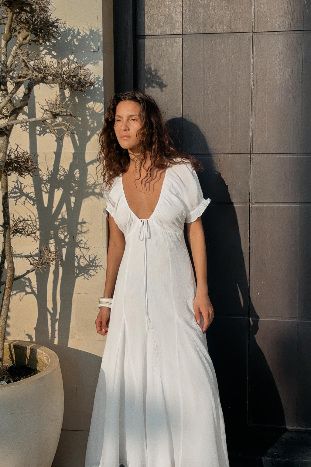 VESTIDO MIDI GASA GODETS / Blanco - Zara фото 3