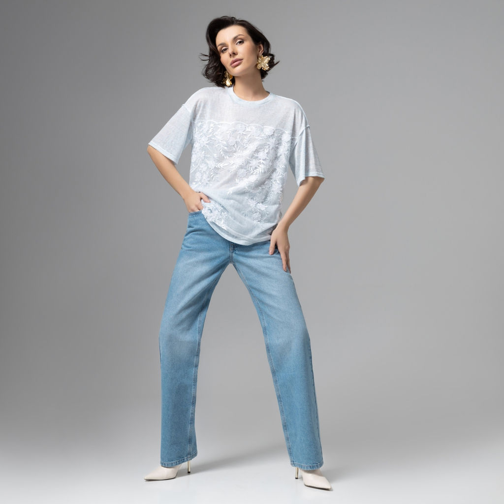 Футболка с объемным декором, Буду тебе сниться (голубой меланж) - Charutti фото 30