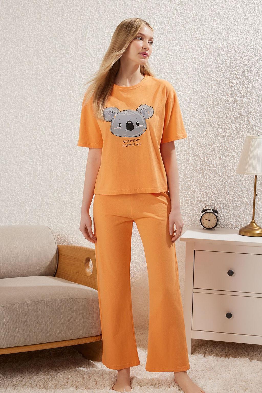 Trendyolmilla Lila %100 Pamuklu Eglenceli Bask?l? T-shirt-Pantolon Orme Pijama Tak?m? THMSS23PT00134 фото 33