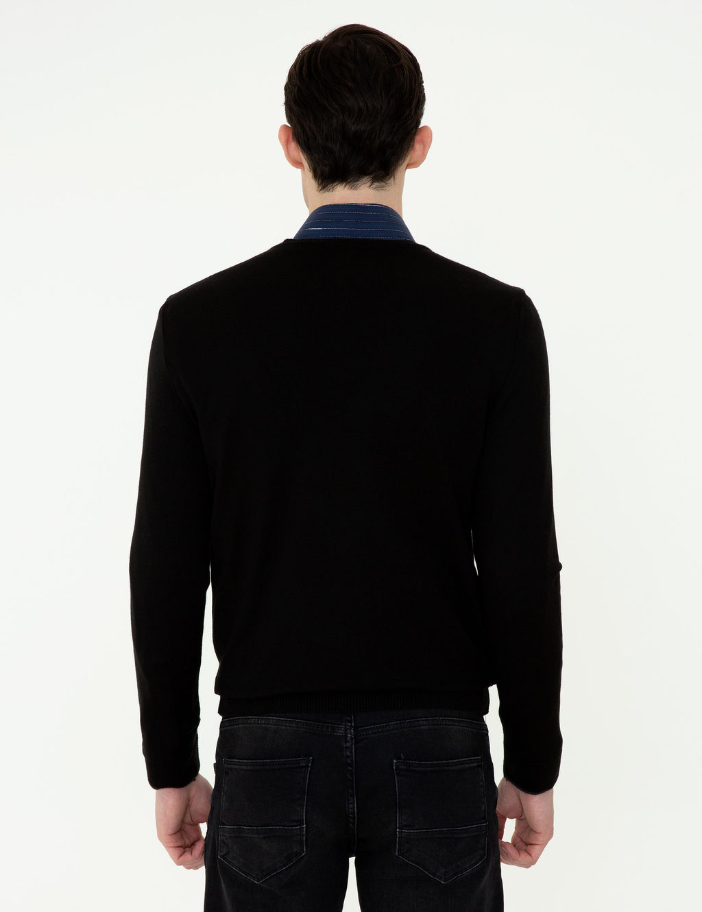 Siyah Slim Fit V Yaka Basic Triko Kazak - Pierre cardin фото 4