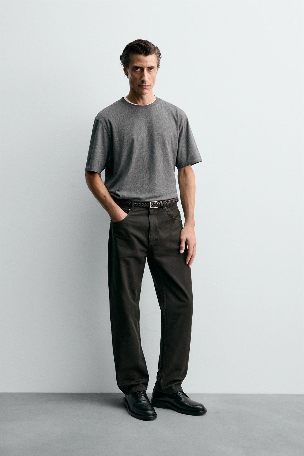 TEXTURED STRAIGHT-LEG TROUSERS