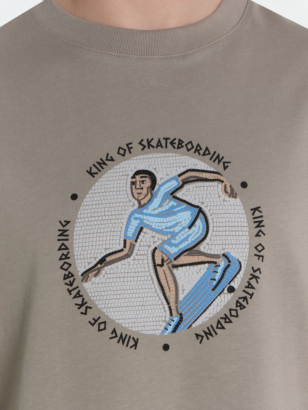 Футболка мужская бежевая с принтом и надписью "King of skatedording" серо -бежевый +печать 111932