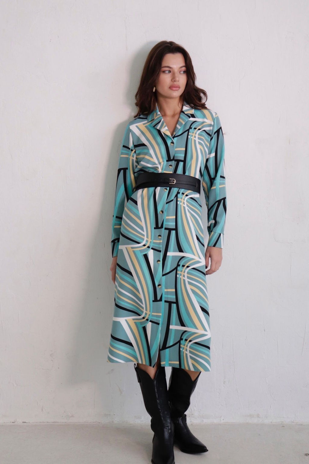 Платье-рубашка с английским воротником принт - Martichelli фото 376