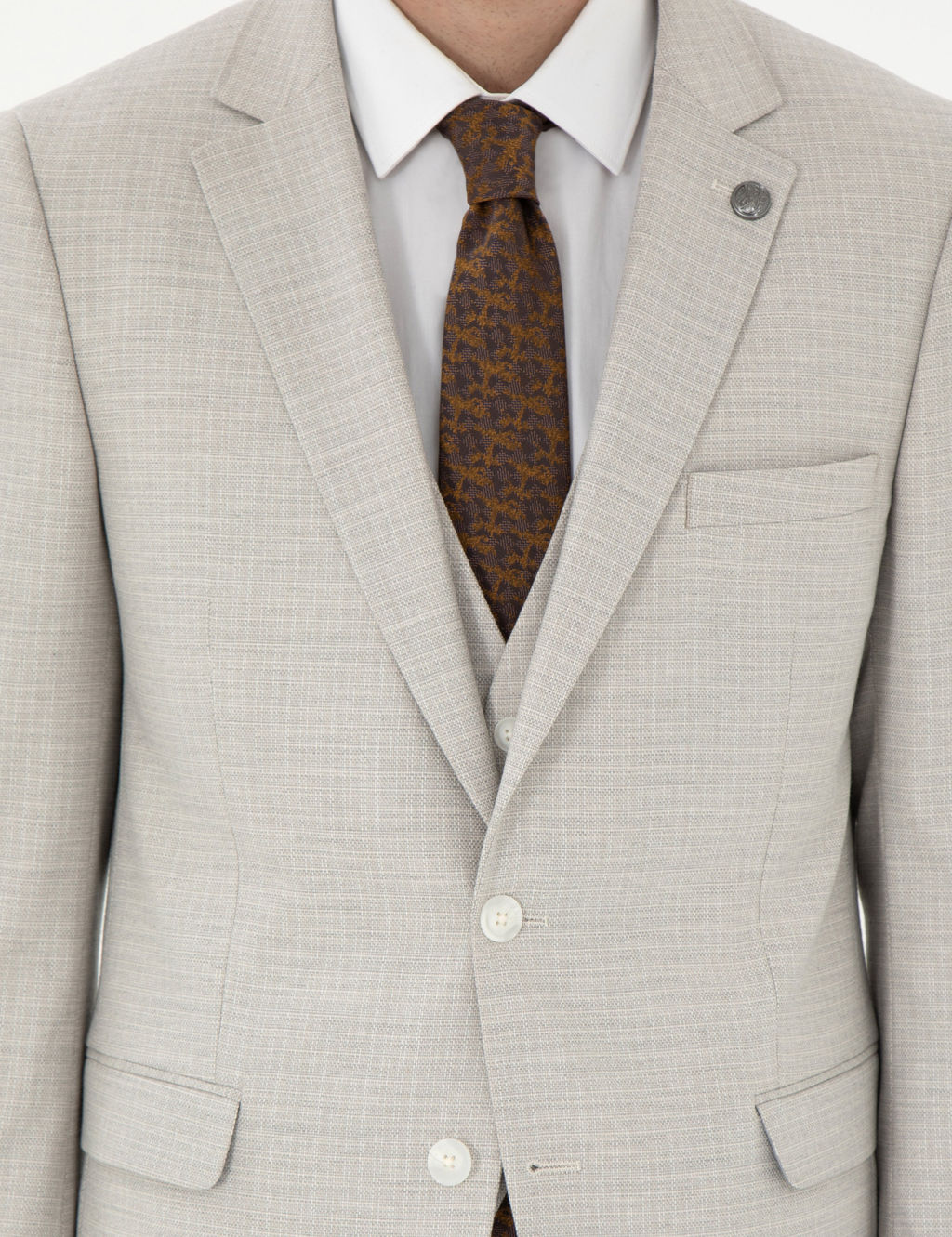 Bej Extra Slim Fit Yelekli Tak_m Elbise