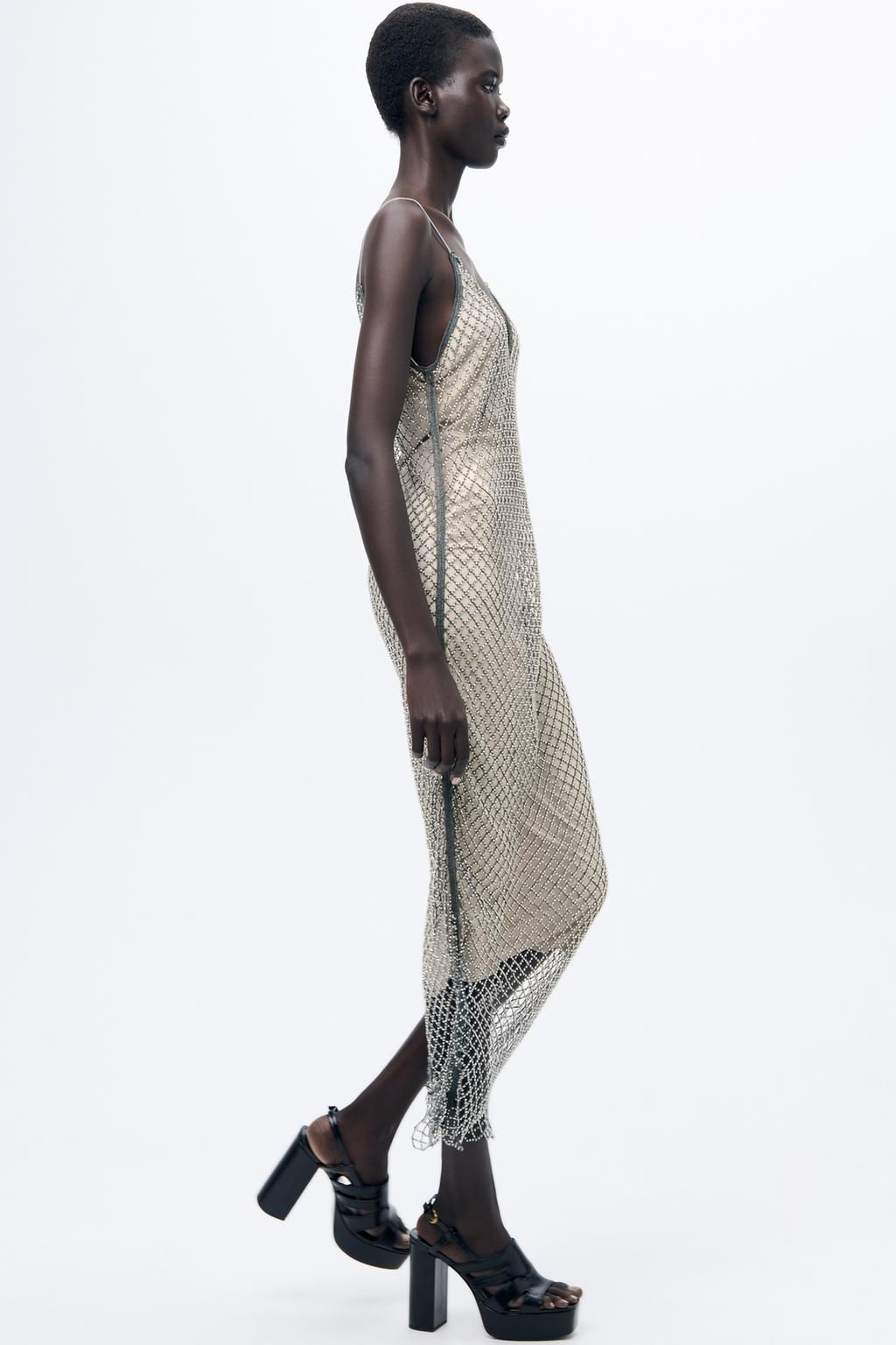 MIDI SLIP DRESS WITH RHINESTONES - Zara фото 5