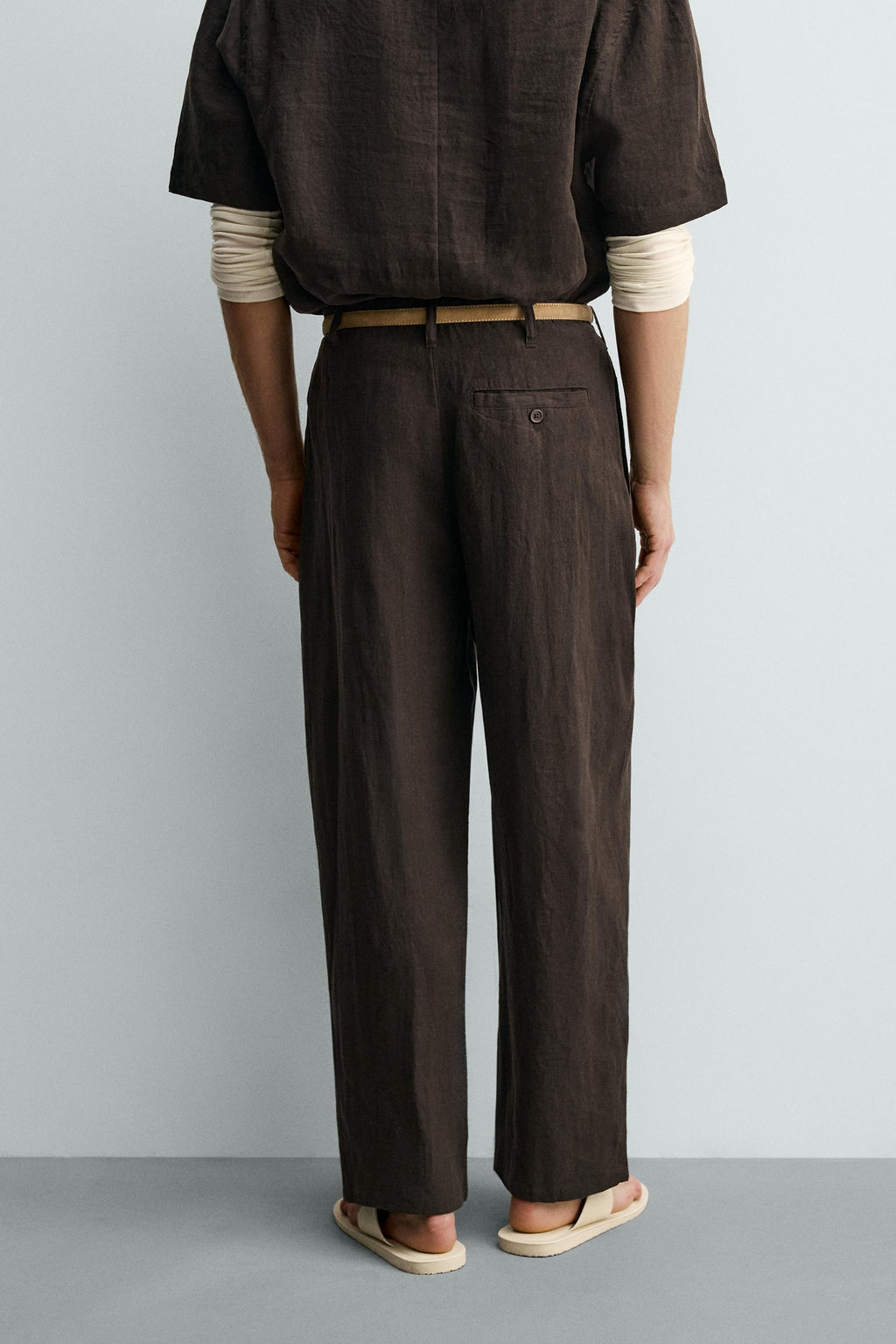 PANTAL?N RELAXED FIT 100% LINO / Marr?n oscuro - Zara фото 3