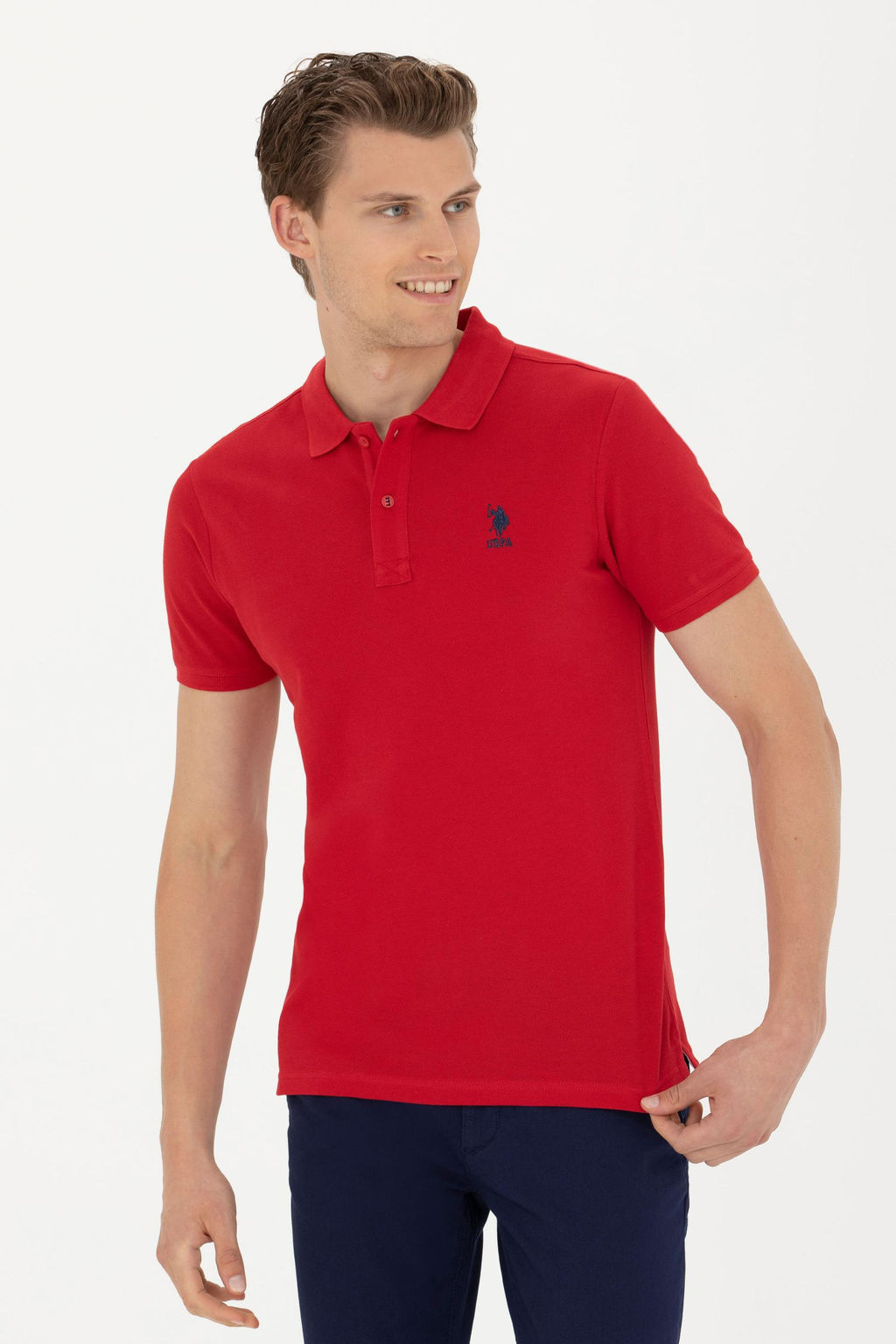 Erkek Slim Fit Polo Yaka K_rm_z_ Basic Ti__rt