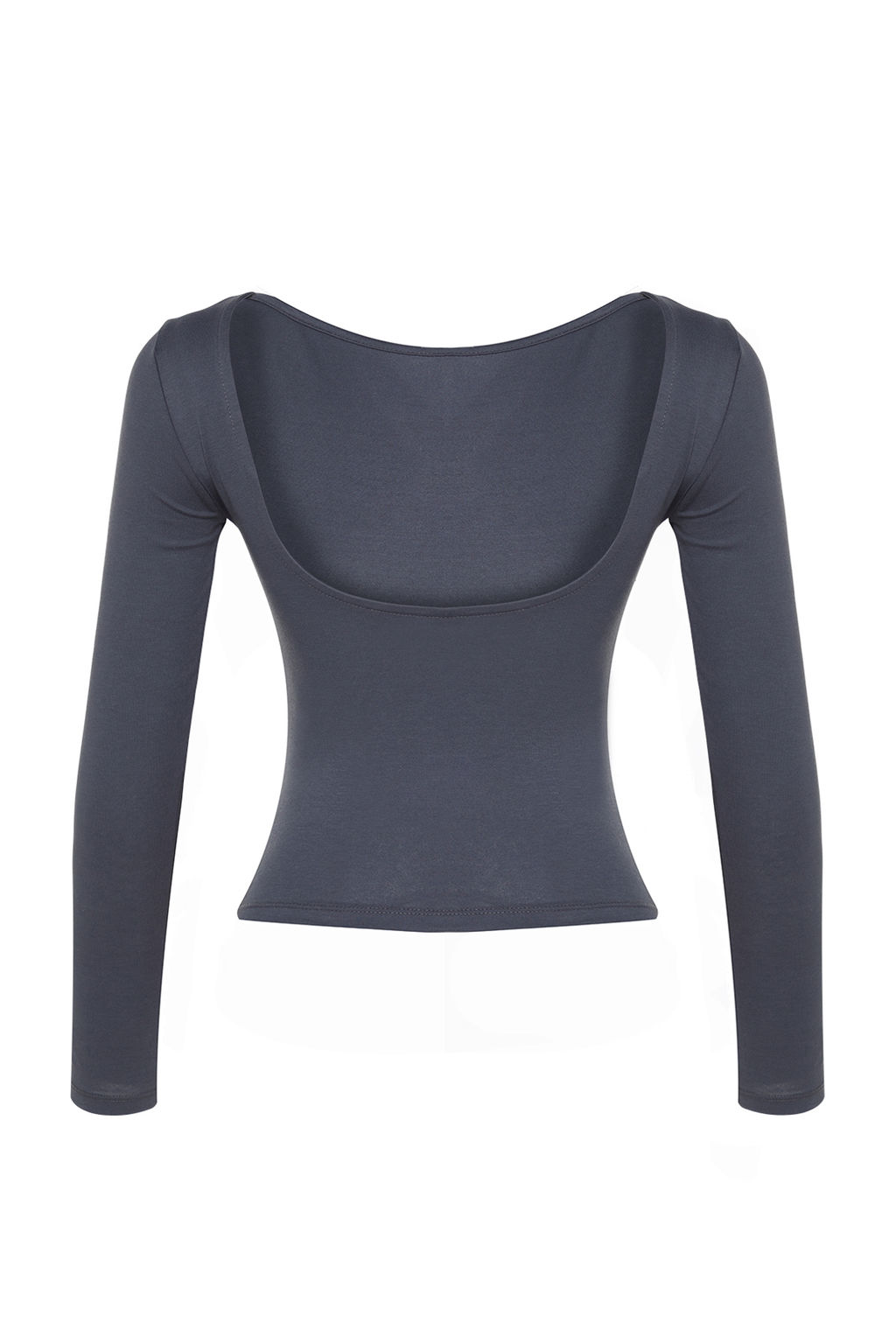 Antrasit Pamuklu S?rt Dekolteli Fitted/Vucuda Oturan Esnek Bluz TWOAW24BZ00160