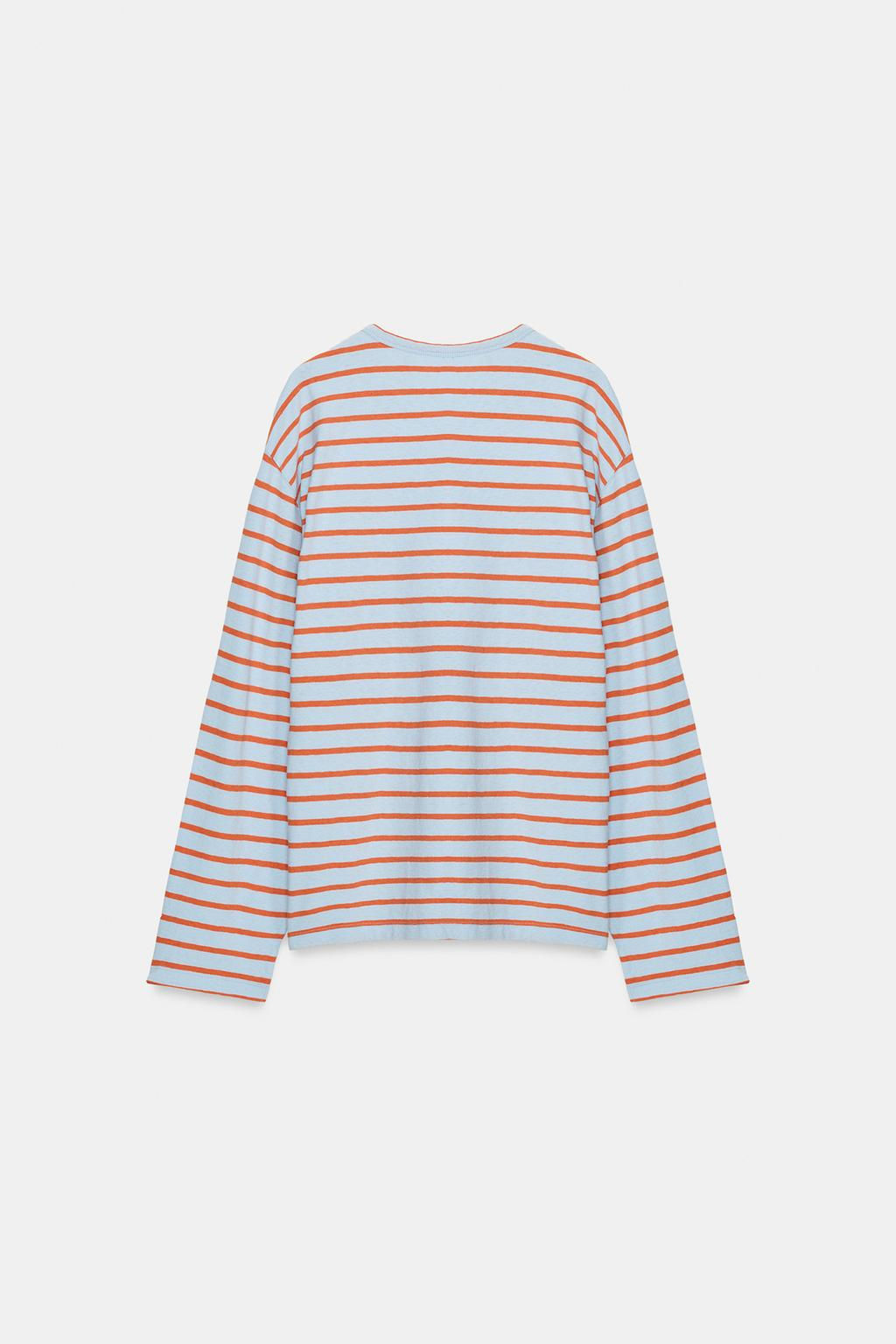 CAMISETA ALGOD?N Y LINO RAYAS / Rosa pastel - Zara фото 25