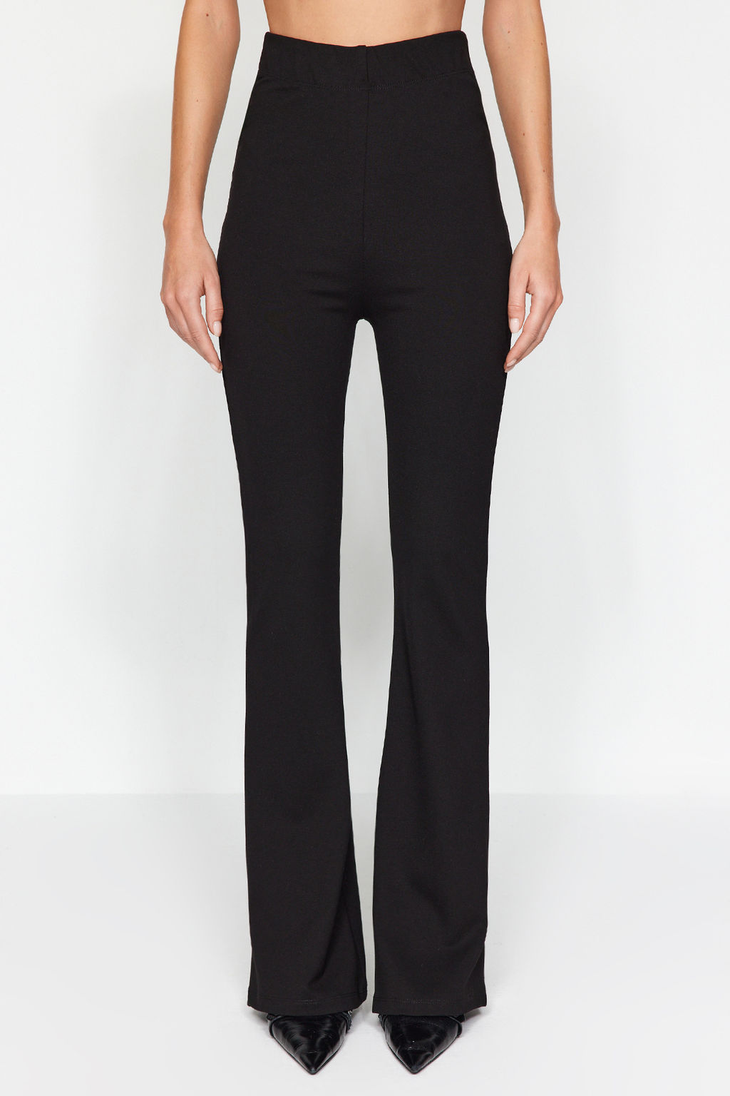 Siyah Inceltici Yuksek Bel Flare/Ispanyol Paca Orme Pantolon TWOAW24PL00164 - Trendyolmilla фото 4