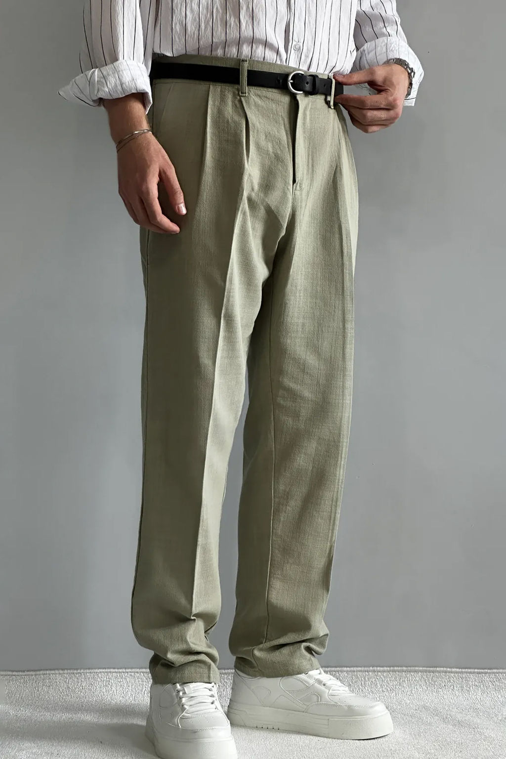 Ac?k Haki Keten Gorunumlu Erkek Pantolon TMNAW26PL00003