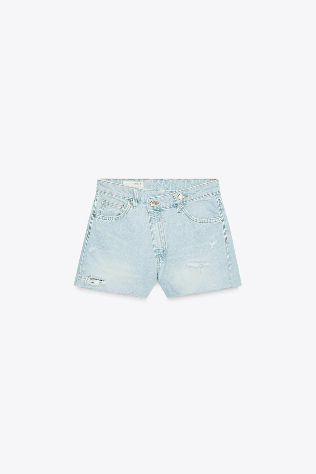HIGH-WAIST CROSSOVER WAIST MOM FIT TRF DENIM BERMUDA SHORTS - Zara фото 7