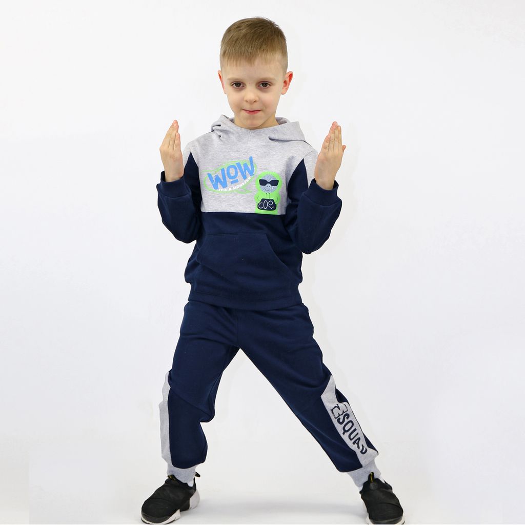 CRB wear/CWK 62496-1 Джемпер модель худи для мальчика, серый меланж-темно-синий/Ex.Cherubino  фото 3