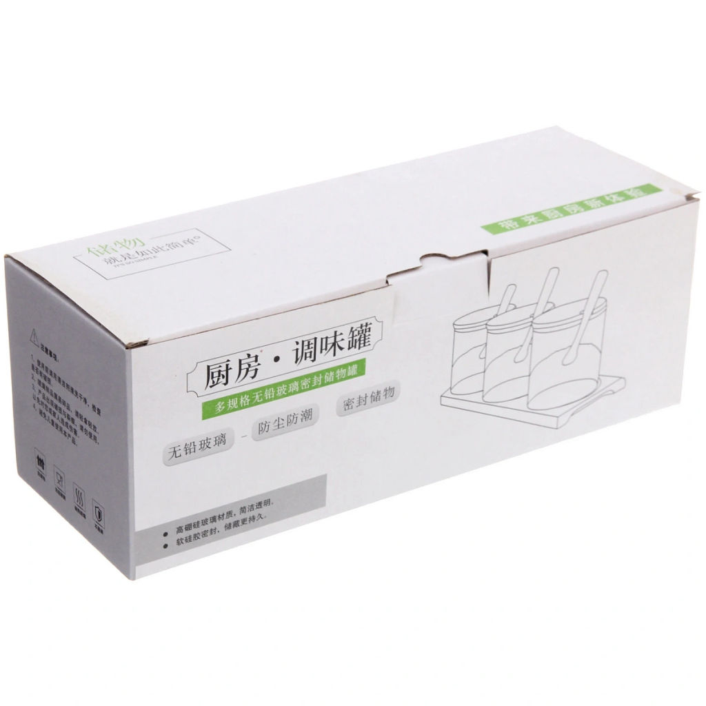 Банка стеклянная для специй 300мл "Хай-Тек" в наборе 3шт на бамбуковой подставке