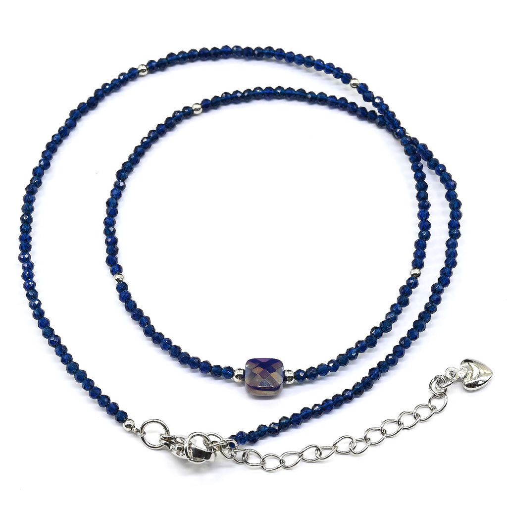 Чокер на шею женский из циркона рондель граненый 3*2мм цвет синий хамелеон, 40см