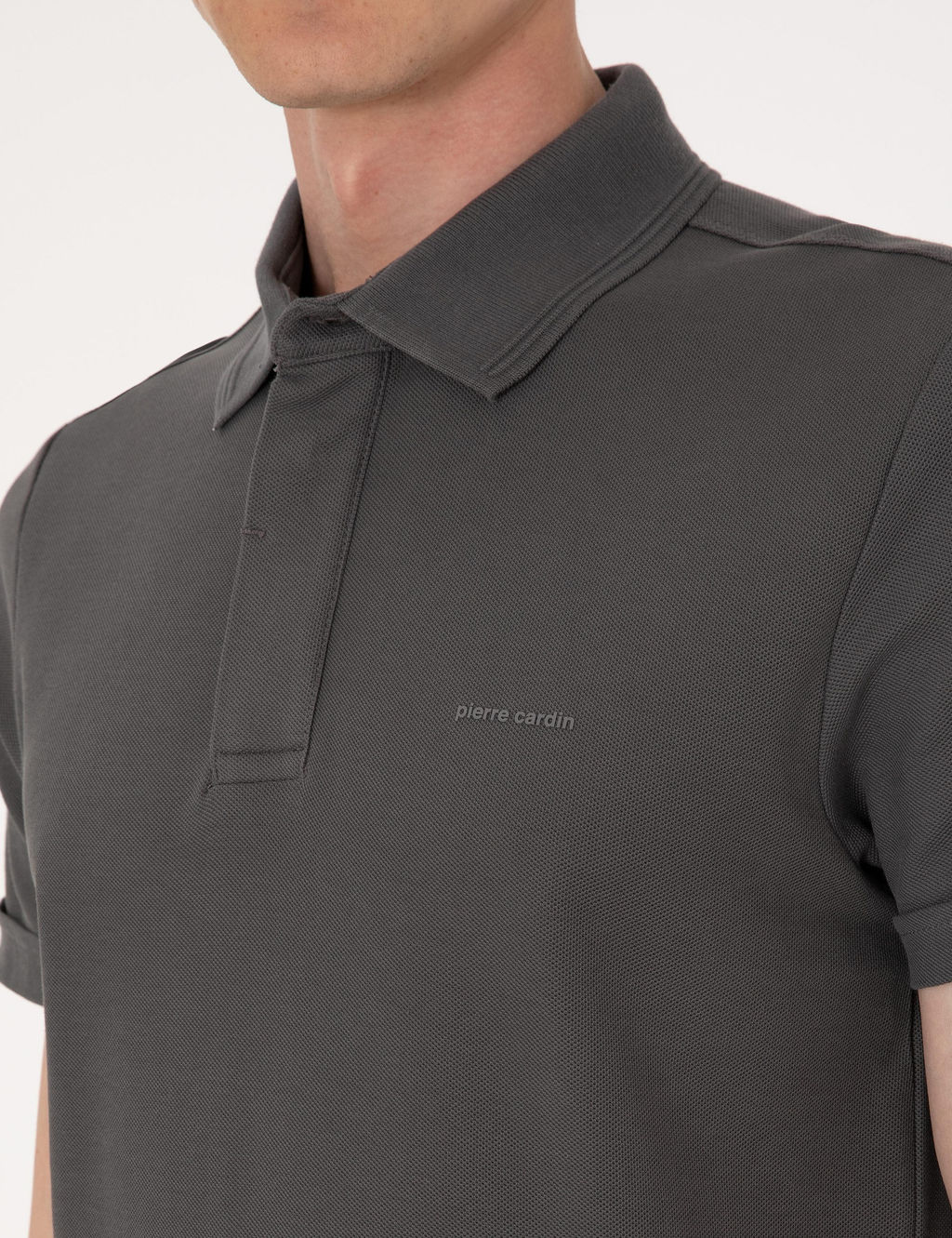 Gri Slim Fit %100 Pamuk K_vr_lmaz Amerikan Pike Polo Yaka Basic Ti__rt