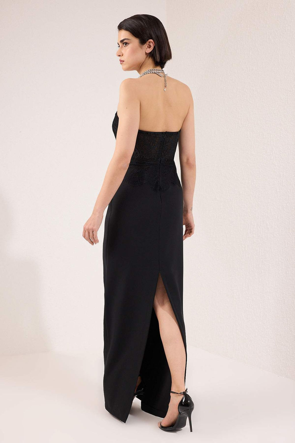 Trendyolmilla Siyah Dantel Detayl? Maxi Dokuma Mezuniyet Abiye Elbise TPRSS25AE00183 фото 2