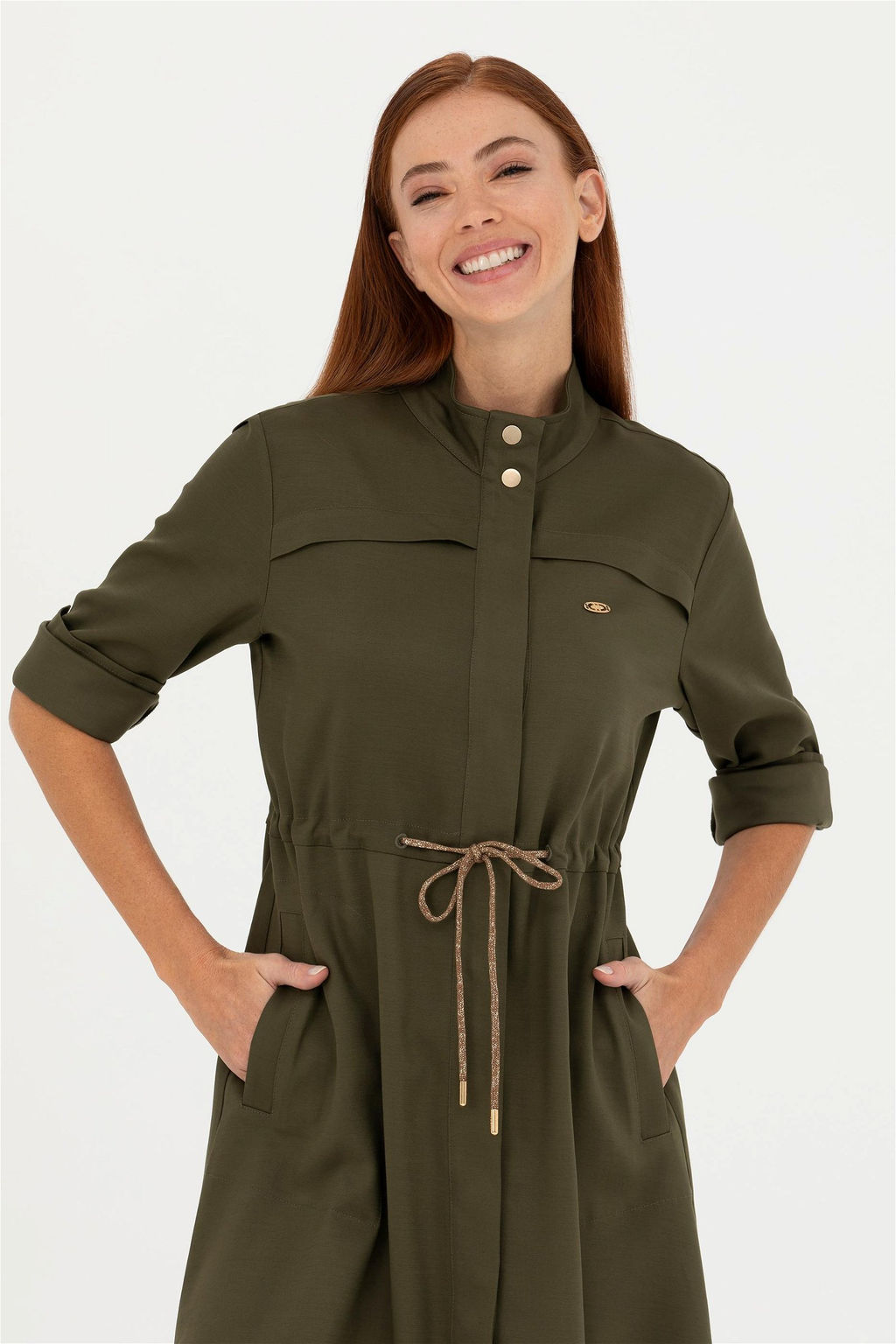 Женское тканое платье темного цвета хаки Неожиданная скидка в корзине - U.s. polo assn фото 3