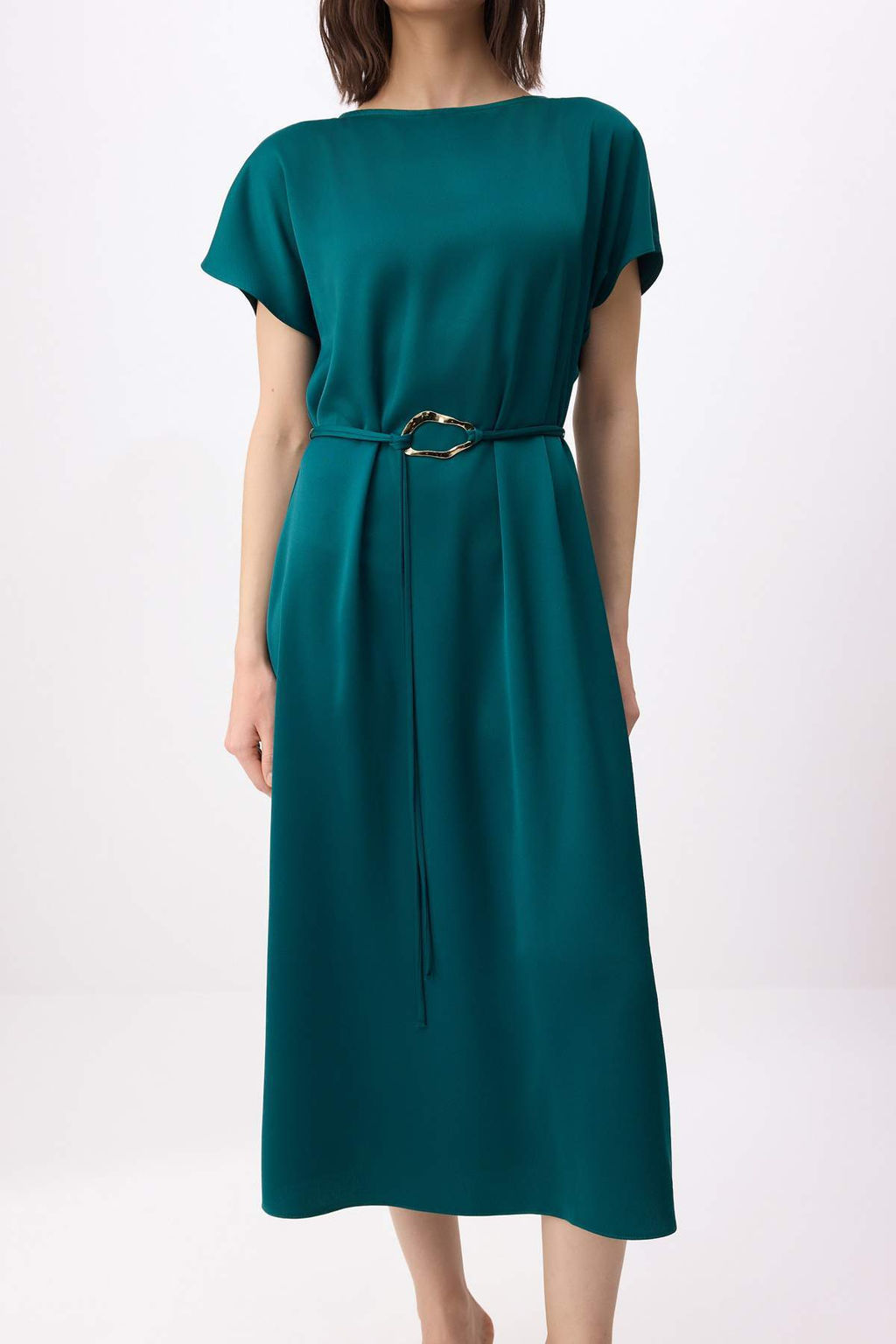 Zumrut Yesili Kemerli Midi Dokuma Elbise TWOSS26EL00120