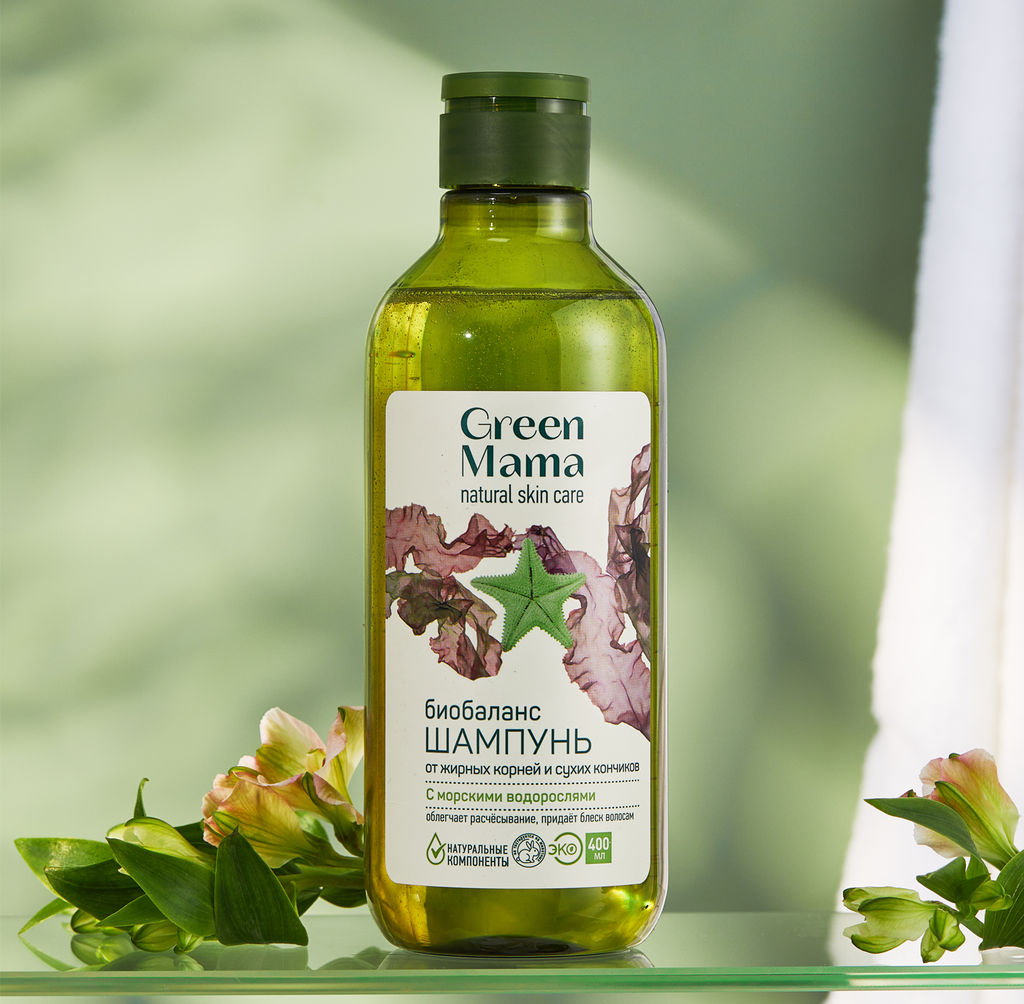 Шампунь Биобаланс от жирных корней и сухих кончиков с морскими водорослями, 400 мл - Green mama фото 3