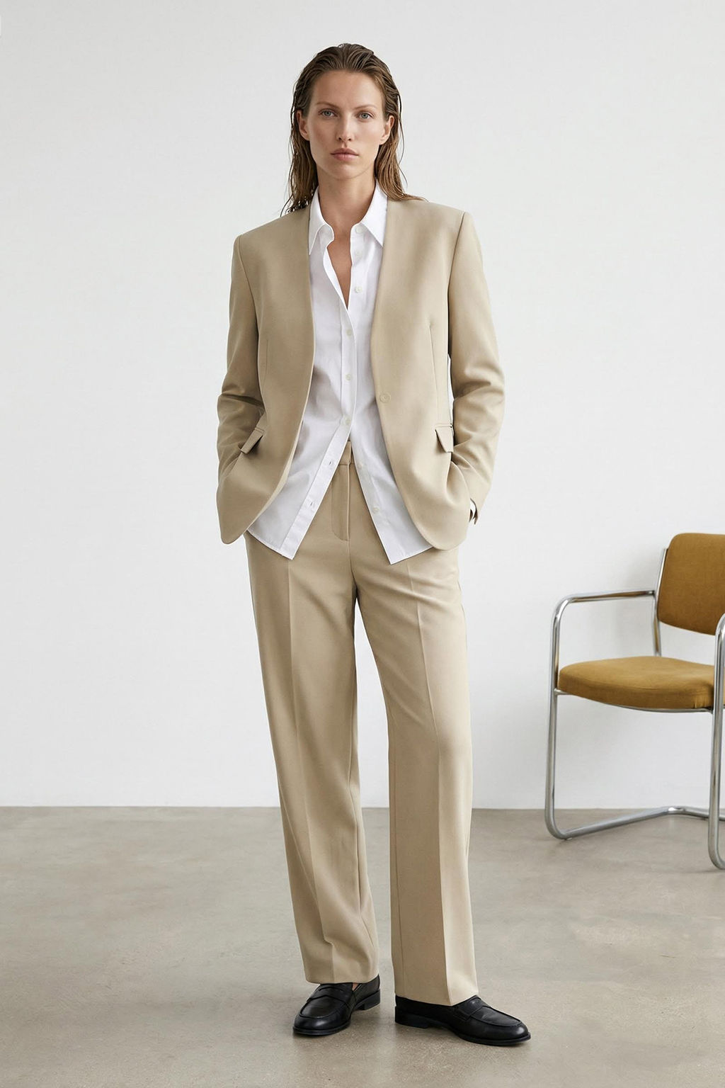 Vizon C?tc?t Kapamal? Regular/Normal Kal?p Yakas?z Dokuma Blazer Ceket TWOAW26BC00030 - Trendyolmilla фото 6