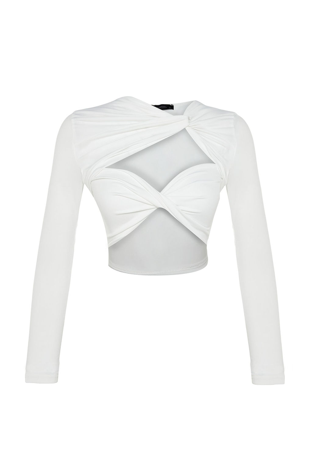 Trendyolmilla Siyah Crop Astarl? Pencere/Cut Out Detayl? Bluz TPRAW23BZ00030  фото 7