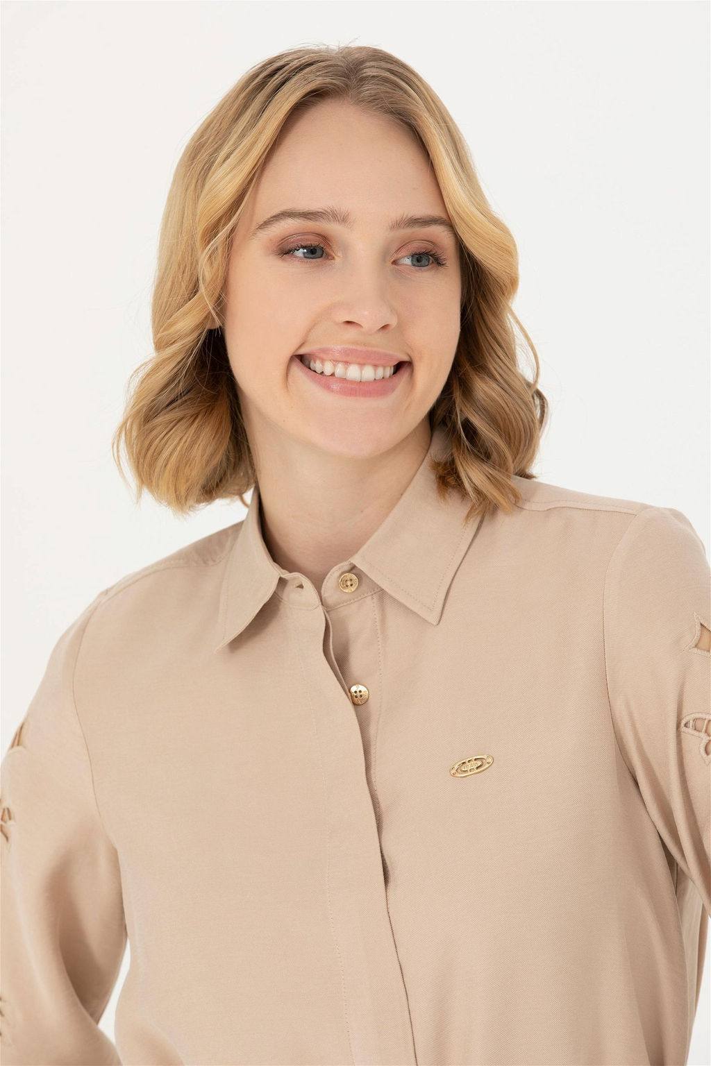 Женское тканое платье песочного цвета - U.s. polo assn фото 2