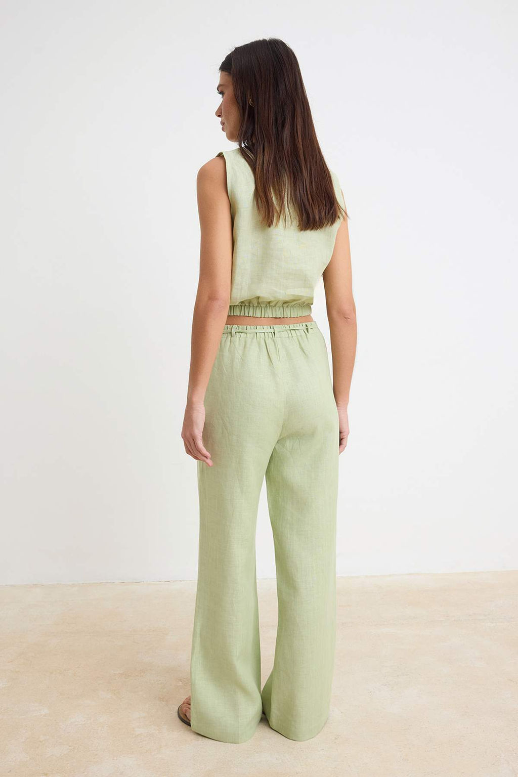 Su Yesili Beli Lastikli %100 Keten Dokuma Pantolon TWOSS26PL00144 - Trendyolmilla фото 4