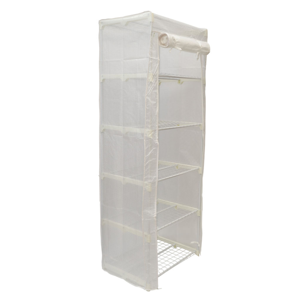 UGH-R30 H190 WHITE/WHITE Парник-стеллаж для рассады, 5 полок, 70x50x190см. Металлическая труба в ПВХ, цвет белый. Тент из армированного полиэтилена 135г/м2, цвет сетки белый. TM ФитоЛето