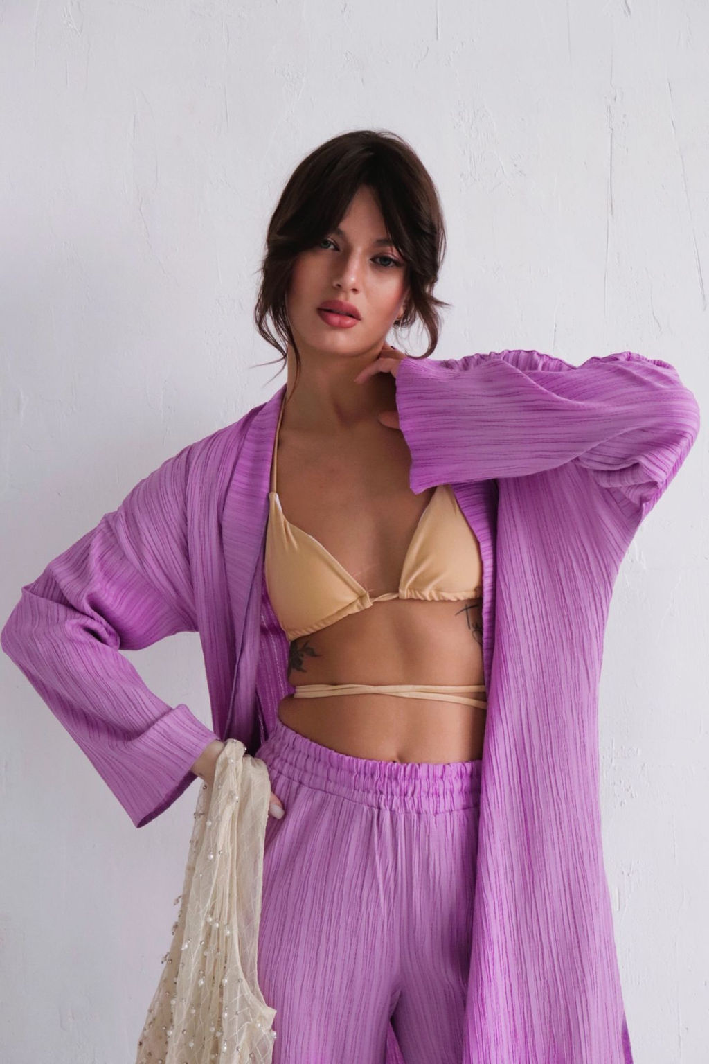 9540 Костюм из кимоно и брюк-палаццо сиреневый - Martichelli фото 6