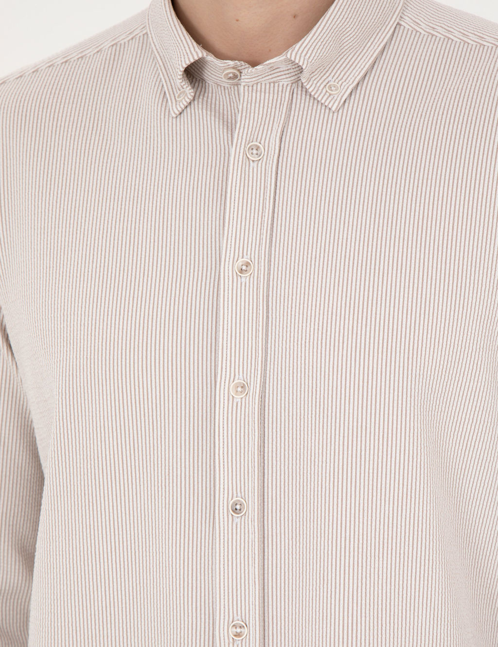 Bej Slim Fit Uzun Kollu G_mlek