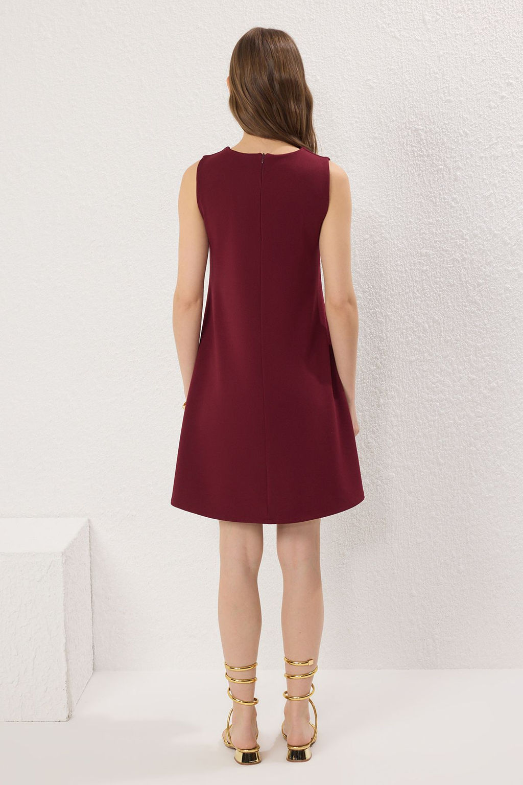 Bordo S?f?r Kol Bisiklet Yaka A-line/Can Ac?lan Mini Orme Elbise TWOSS25EL00695 - Trendyolmilla фото 8