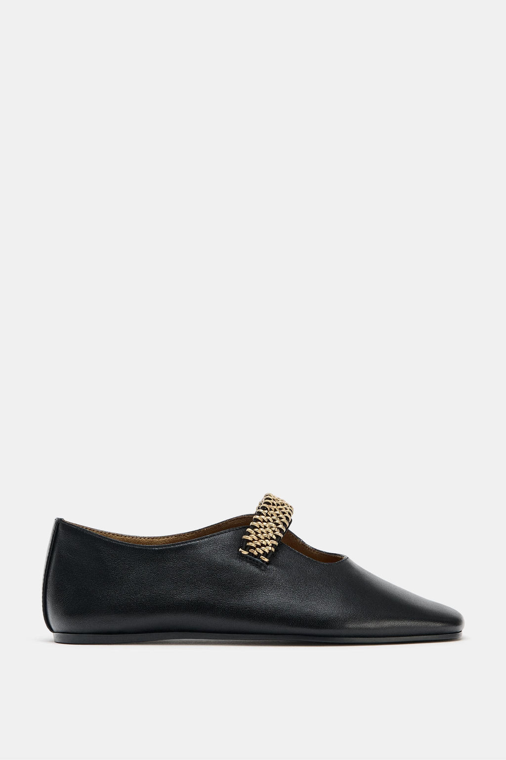 LEATHER BALLET FLATS WITH METAL STRAP - Zara фото 3