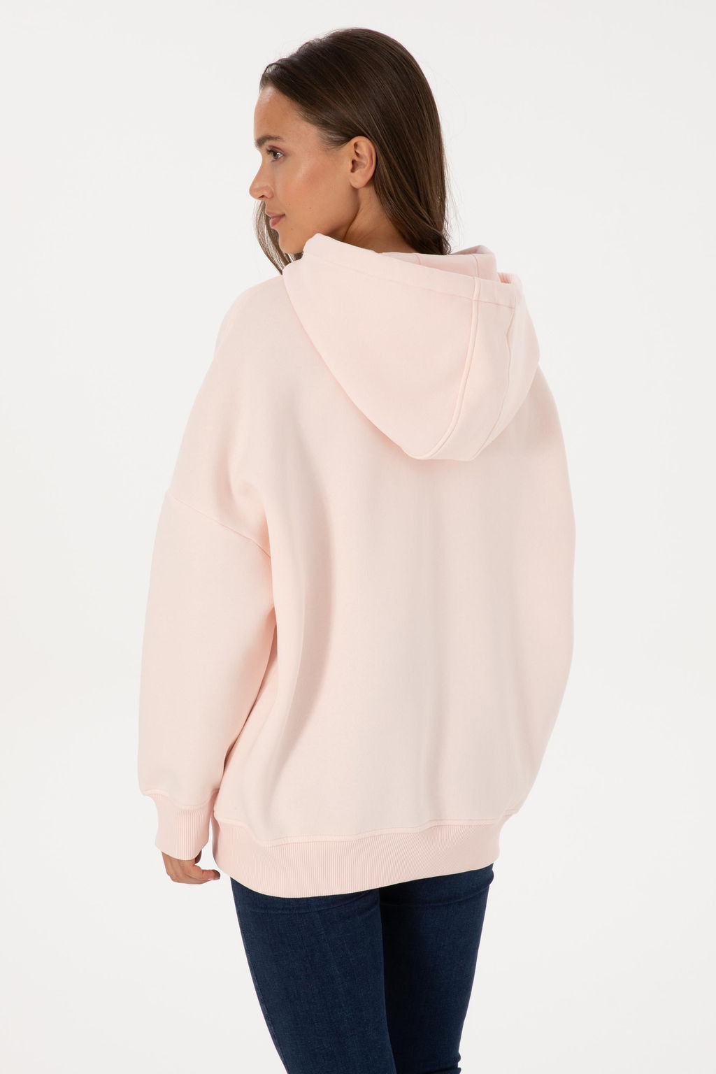 Kad_n A__k Pembe _ardonlu Kap__onlu Sweatsh_rt